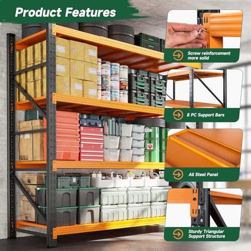 Image of Letaya 6000LBS Heavy Duty Storage Shelves,79 inch H Metal Garage Shelving Units,4 Tier Large Tall Industrial Shelving,Adjustable Utility Rack Shelf for Warehouse,Basement (Orange, 79 inch W x 24 inch D x 79 inch H)