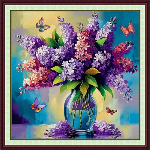 Image of Foxhool Stamped Cross Stitch Kits,11CT Printed Cross Stitch Pattern Full Embroidery Kits for Beginner Needlepoint Kits-Beautiful Flower vase 18x18 inchs