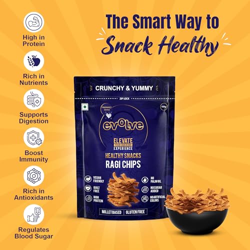 Evolve Ragi Chips Combo Healthy Snack for Kids, Adults | Gluten Free, Vegan, No Artificial Color & Sugar, Millet Blend, Ideal for Weight Loss - 100g Pack of 5