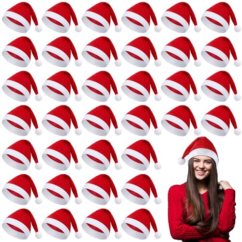 Shojoy 36 Stück Weihnachtsmütze, Rote Nikolausmütze Weihnachtshut...