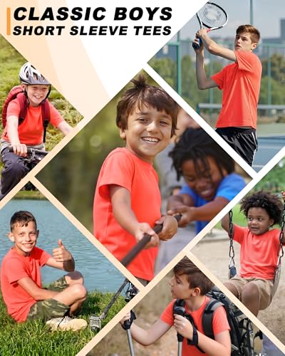 Image of Boys Shirts Athletic Dry Fit Neon T Shirts Short Sleeve Kids Youth Moisture Wicking Quick Dry Sports Training Performance Tee