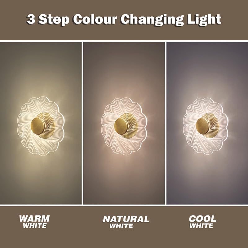 Image of Spiral Pattern 3-in-1 LED Wall Light Decorative Lamp with Golden Center Artistic Accent Lighting for Living Room Bedroom Hallway & Home Decor (Artistic Flower Designs, Pack of 1)