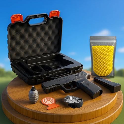 Image of GRAPHENE Pubg Mouser Gun Toy Set with Suitcase 500 6mm BB Bullets for Kids Boys Long Range Pistol Laser Light Shooting Army Police Playset Toys Not for Kids Below 14 Years Best Gift for Children