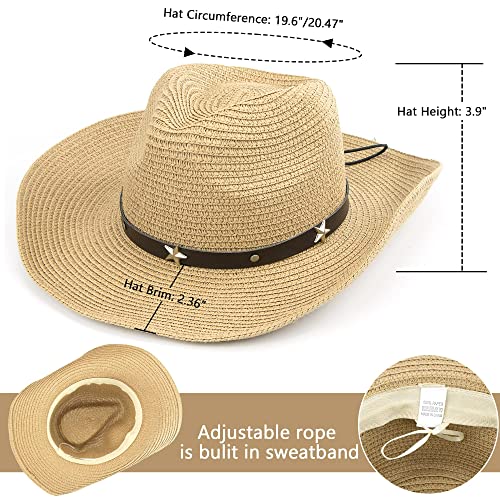 Straw Cowboy Hat for Toddler Girls Boys, Summer Beach Straw Sun Hat Cowgirl Western-Hat for Kid4