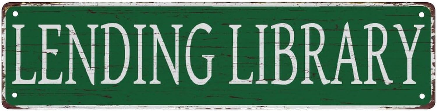 Peiyeety A006 Vintage Metal Tin Sign Decorative Wall Art Lending Library Themed Sign, Rustic Style, Durable Waterproof Rustproof, For Home, Reading Decor, Library, Easy To Mount, 4X16 Inch