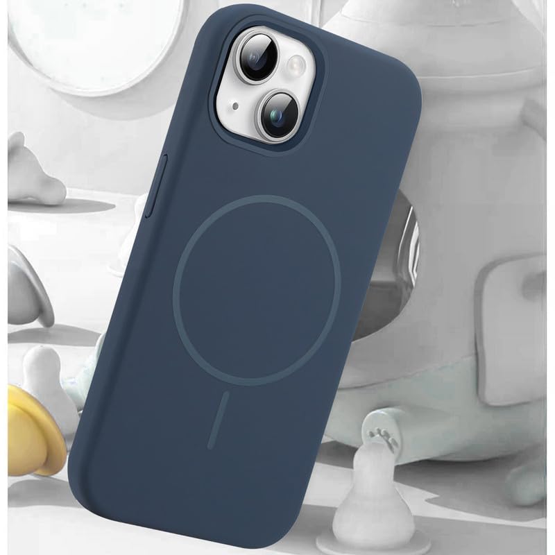 Image of LuxuryKase Silicone Magnetic Case for iPhone 15 Plus | Soft Microfiber Lining | MagSafe Support | Shockproof Protective Cover | Precise Cutouts | Slim Fit Design - Blue