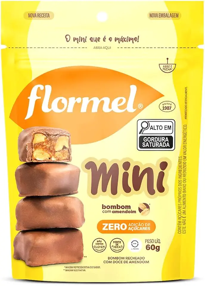 Mini Bombom com Amendoim FLORMEL Zero Açúcar 60 Gramas