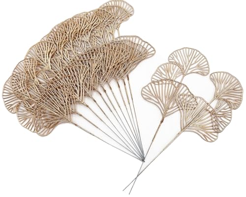 Golden Ginkgo Leaves Stems Christmas Decoration, Artificial Plants...