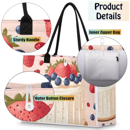 Strawberry Cake Tote Bag for Women Large Beach Bag Reusable Tote Bags for Work Travel Beach Shopping4