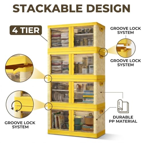 Image of DecoLogy Multipurpose Bookshelf Organiser Rack for Living Room, Kitchen, Bedroom, Office (Cupboard 2 Door : Orange, 4PCS)