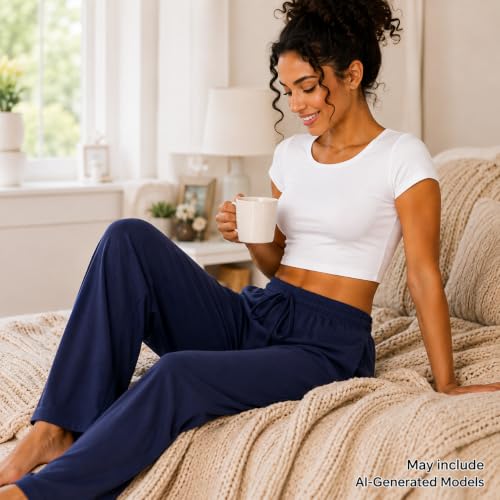 Image of Essential Elements Womens 3 Pack PJ Pants 100% Cotton Jersey Lounge Pajama | Soft Lightweight Breathable Knit With an Elastic Waist, Comfy for Sleep, Lounging and Relaxed Everyday Wear