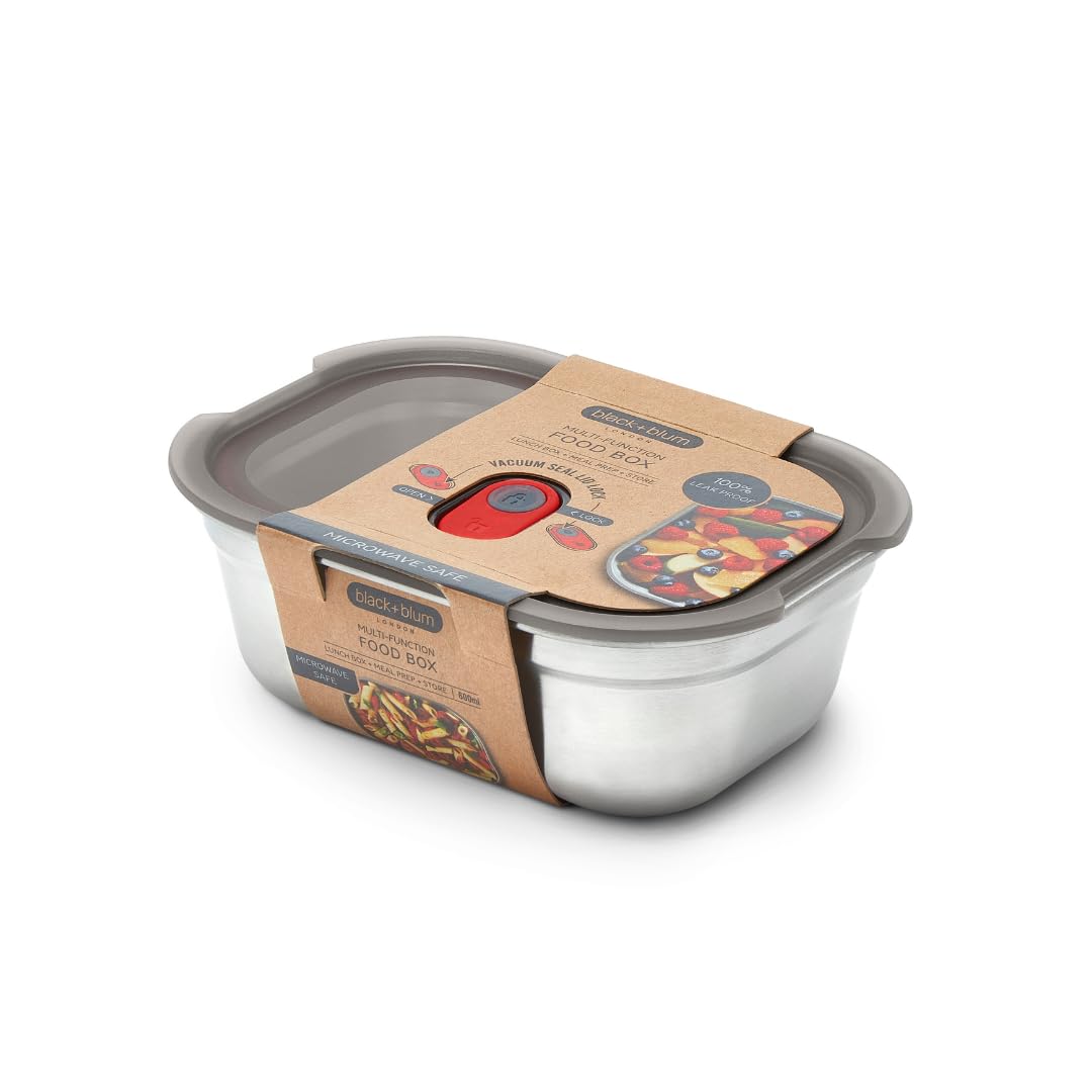 BLACK + BLUM Multifunktions Lunchbox Edelstahl 600ml, 100% auslaufsichere Meal Prep Boxen mit Vakuumverschluss, Backofen-, Gefrier-& Mikrowellenfest, BPA freie Brotdose für Erwachsene & Büro