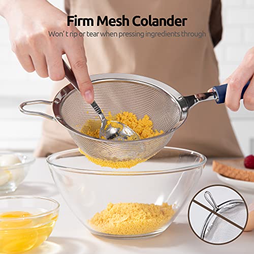 Image of 18 /8 Stainless Steel Mesh Strainer: U-Taste 5.5 Inch Kitchen Fine Mesh Sieve Food Colander with Riveted Sturdy Silicone Handle and 30 Mesh Hole for Straining Flour, Pasta, Fruit, Quinoa(Midnight Blue)