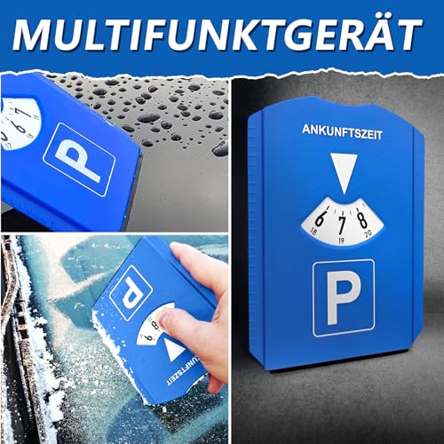 kinoco Parkscheibe mit Eiskratzer - 2 in 1 Parkuhr für Auto und Motorrad INKL. Reifenprofilmesser + Einkaufswagen-Chip | Winter Eiskratzer & Profiltiefenmesser