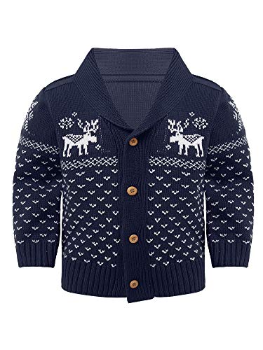 moily Baby Girls Boys Sweaters Cardigan Knitting Shirt Deer Snowflake Xmas Long Sleeves Top Outerwear Navy Blue 12-18 Months