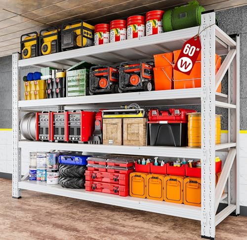 Image of SISESOL 5000LBS Heavy Duty Garage Shelving Units,60 inch Wide & Deep Storage Shelves,White Metal Garage Shelves,Large Storage Rack,Steel Shelf,Industrial Shelving for Shop,Warehouse,60 inch W x 24 inch D x 70 inch H