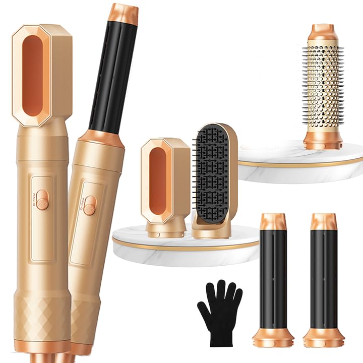 5 in ONE Blow Dryer Brush, Curling Wand Hair Styling Tools Set, Ionic Hot Air Hair Dryer, Massage Oval Hair Dryer, Left&amp;Right Hair Curlers 100-120V
