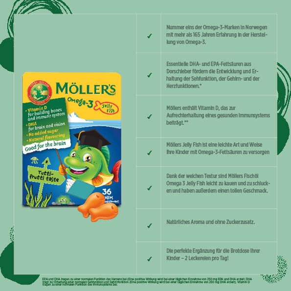 Möller's Omega 3 Kapseln für Kinder | Natürliche Omega 3 Fischtran mit Tutti Frutti | Mit DHA und EPA | Leicht zu kauen | Ohne Gluten, Laktose und Zucker | 72 Stück 3