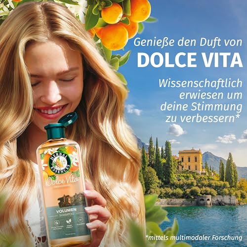 Herbal Essences Volumen Shampoo mit Orangenduft 350ml, Von feinem Haar zu gestärktem Haar voller Volumen von der Wurzel bis zur Spitze, Mit Inhaltsstoffen natürlichen Ursprungs, Vegan, ohne Silikone
