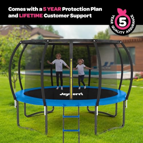 Image of JoyBerri Upsurge Trampoline Outdoor - ASTM Certified Safe 8Ft 10Ft 12Ft 14Ft 15Ft 16Ft Recreational Trampoline for Kids and Adults. Anti-Rust Coating with Enclosure Net, Ladder, Sprinkler & LED Lights