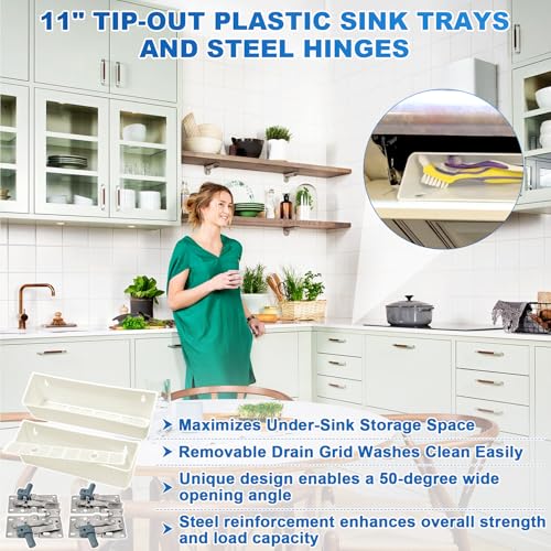 Image of 11 inch Tip-Out Plastic Sink Trays + Steel LD-0220-50SC Soft Close Pivot Hinges
