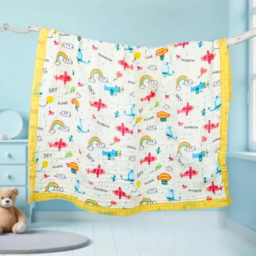 Image of SMILE BABY 100% Organic Cotton 6-Layer Muslin Baby Blanket (100x110 cm) is Super Soft, Breathable, and Gentle on Baby's Skin. Perfect for Comfort, Warmth, and Everyday use. Includes 1 Blanket