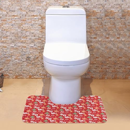XXQGOMG Christmas Ho Toilet Rugs U Shaped Washable Universal Contour Bath Rug with Non Slip Rubber Backing Soft Toilet Floor Mat Fit Most U-Shaped Toilet, Bathroom Decoration