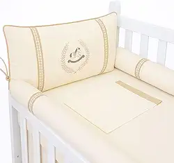 Kit Enxoval Berço Americano em linho Bordado Cavalinho Bege Neutro