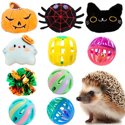 VZqola 10 pcs Christmas Cute Hedgehog Enrichment Toys Hedgehog Supplies Cage Accessories Small Animal Ball Bell Pet Interactive Stuffed Toys (Halloween)