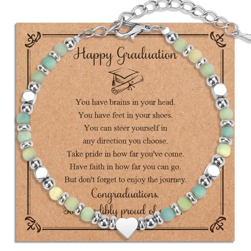 2025 Graduation Gifts for Her Women, Inspirational Middle High School College 5th 8th Graduation Gifts Tiny Gemstone Bracelet for Daughter Sister Friends with Message Card