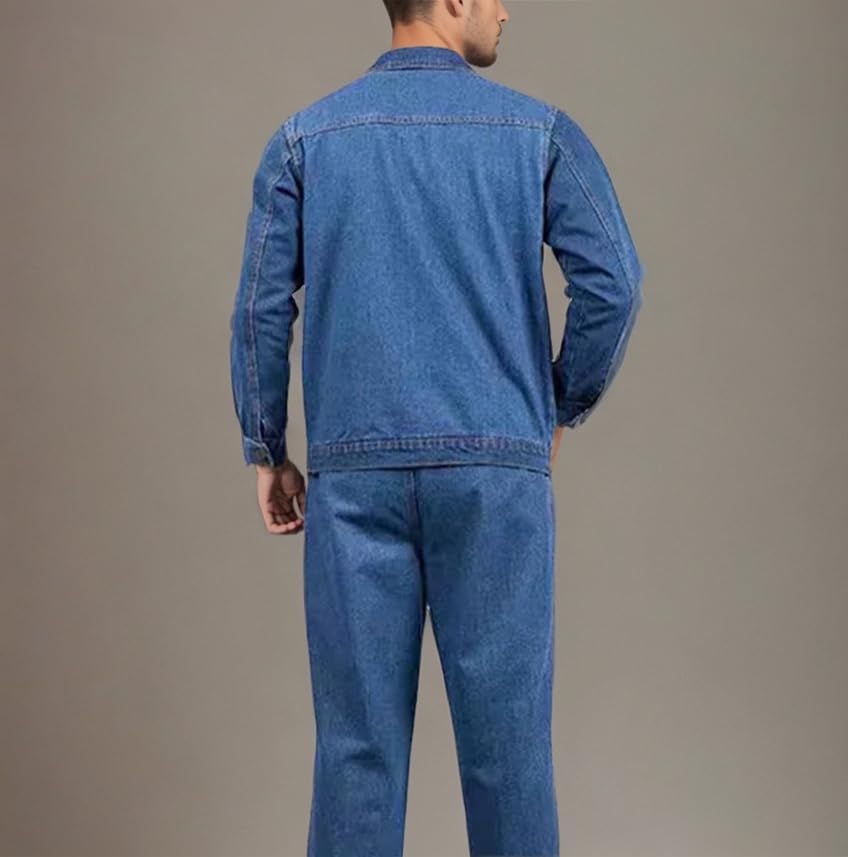 2 Piece Denim Suit for Men Vintage Button Down Washed Ripped Distressed Work Jackets Trucker Biker Jeans Set with Pockets3