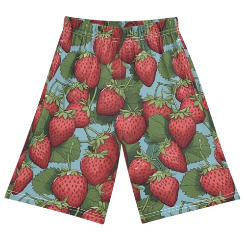 ALAZA Strawberry Leaves Blue Pajama Shorts Sleep Shorts Pant Lounge Pajama Bottoms Elastic Waist with Pockets