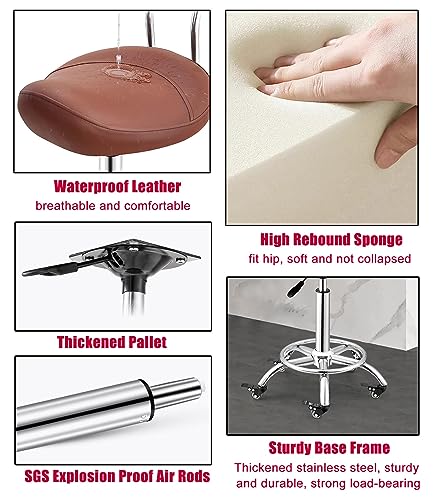 Sattelhocker Küchenstuhl mit Fußstütze & Rückenstütze, Ergonomischer Sattel Bürostuhl für Dental, Einstellbare Höhe 50-70cm
