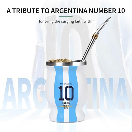 Miniatura 3 de Argentina Captain No.10 Yerba Mate Gourd, vaso térmico de acero inoxidable de doble pared para mantener calientecafé helado, yerba mate, agua, té y