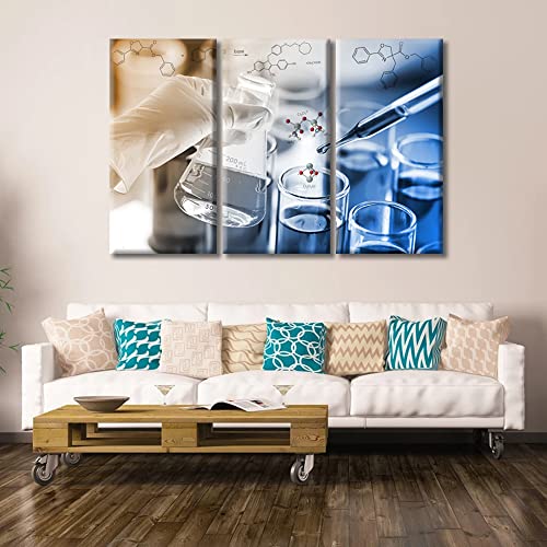 Image of TUMOVO Home Decor Clinical Laboratory Poster Canvas Paintings Wall Art 3 Pieces Medical Bedroom Decor Wall Art Young Scientist Canvas Wall Art Framed Ready to Hang, 60 inch Wx40 H