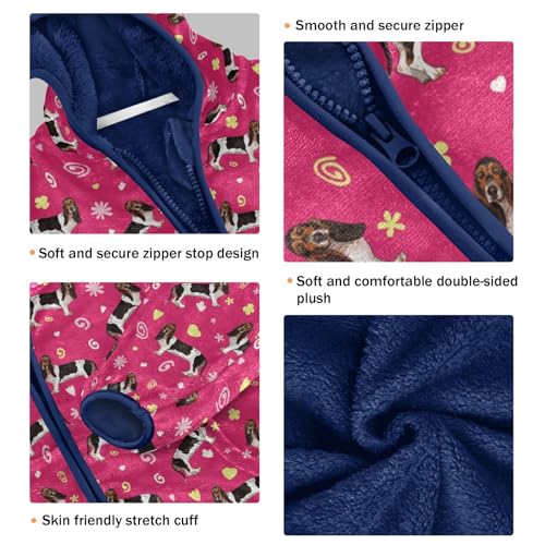 Leaf Flowers and Basset Hound Dogs Girls Fleece Jacket Girls Fall Jacket Girls Zip Up Hoodie Girls Sherpa Jacket 2-10T3