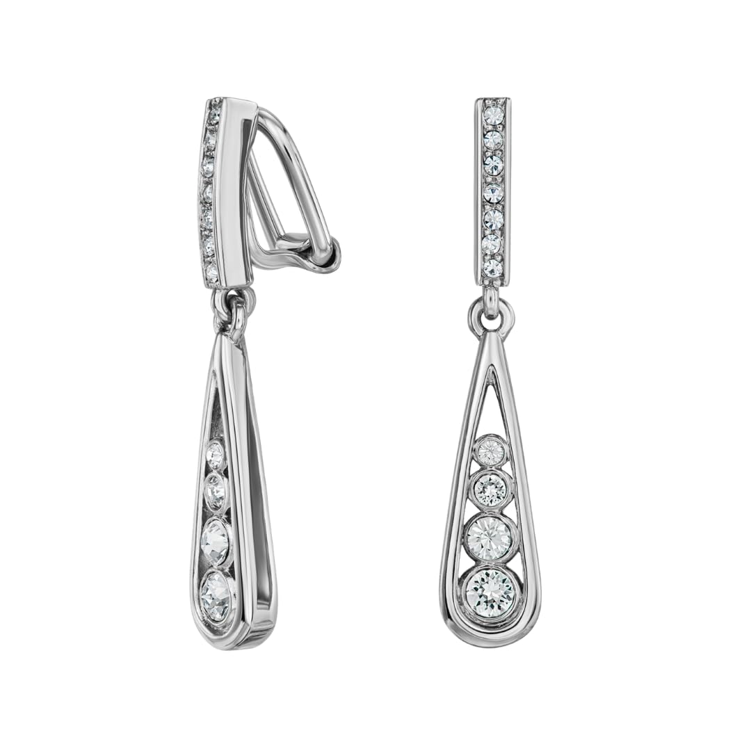 Traveller Ohrclip - Hänger - Damen - Silbefarben - Kristalle - Tropfenform - Platiniert - 35x7mm