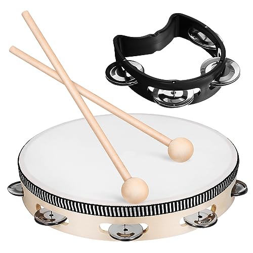 ERINGOGO 1Set Single Row Tambourine with Mallets Percussion Drum for Adults for Music Training Parties and Dance Accompaniment