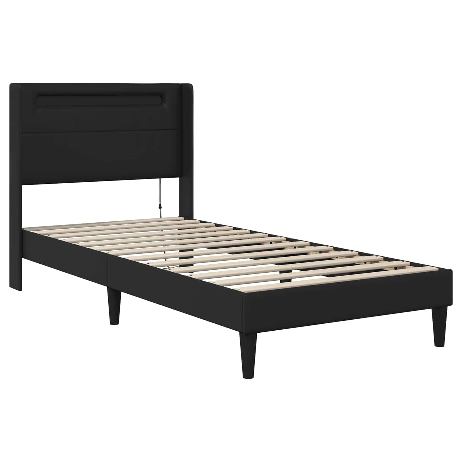 Struttura letto con materasso nero, 80 x 200 cm, in ecopelle, materasso a molle insacchettate, porte USB, illuminazione LED, ergonomico, traspirante, adatto per la camera da letto