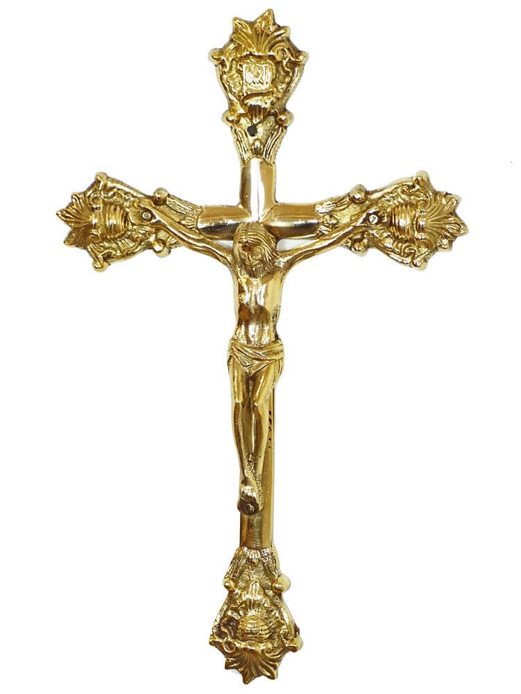 zeitzone Krzyż ścienny z mosiądzu do zawieszenia krzyż Jezus Chrystus krucyfiks 32 cm