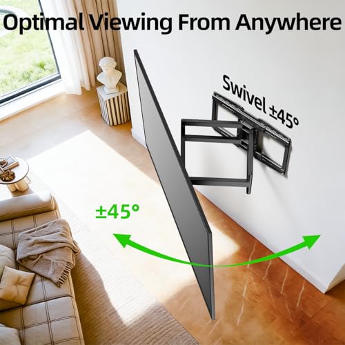 Image of USX MOUNT 8 inch Sliding Design /Heavy Duty Full Motion TV Wall Mount for 32-120 inch TVs, Ultra-Large Dual Arm Mount for 16 /18 /24 inch Studs with Swivel,Tilt&Level /Preassembled, Max VESA 900x600 up to 165lbs