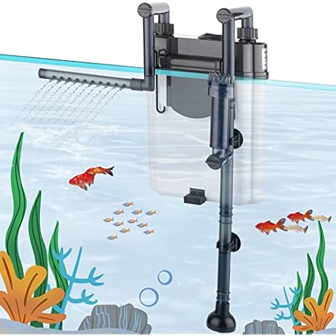 Aquarium Filter with Rain Shower & Duckbill Design, Small Fish Tank Filter ,Hanging Aquarium Filter,Multi-Layer Filtration & Adjustable Waterflow,85GPH (300L/H) for 20-30 Gallon Fish Tank Cover