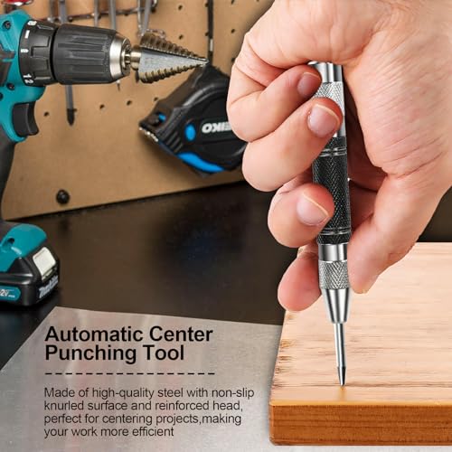 Punch central, 2 Pcs Spring Loaded Center Trou Punch, Poinçon de trou automatique pour le métal, le bois, le plastique, le verre (5 De pouce)