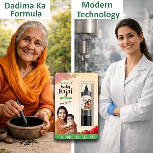 Image of Sai Baby Kajal Stick for Newborn 2.7g | 100% Natural & Chemical-Free | Dermatologically Tested & Safe for Babies Sensitive Eyes| Organic Ayurvedic Formulation infused with Desi Cow Ghee & Herbal Oils | Smudge-Proof & Water-Resistant | Safe for Newborns & Kids (Pack Of 1)