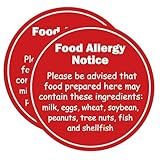 2 Pcs Food Allergy Notice Sign Stickers 7 inch Caution Allergy Warning Commercial Allergy Placard Label Caution Danger Safety Security Signs for Restaurant Food Coffee Shop Bakery (Red)