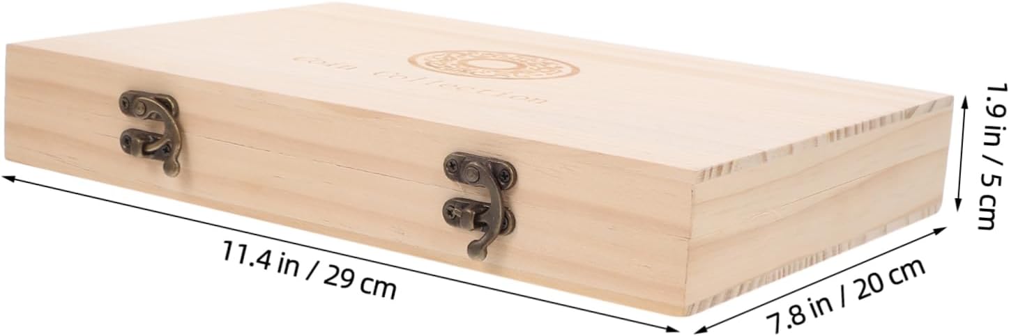 Veemoon Coin Collection Holder Wooden Coin Box for Collectors Capsule Storage Secure Fit Hardware Lock