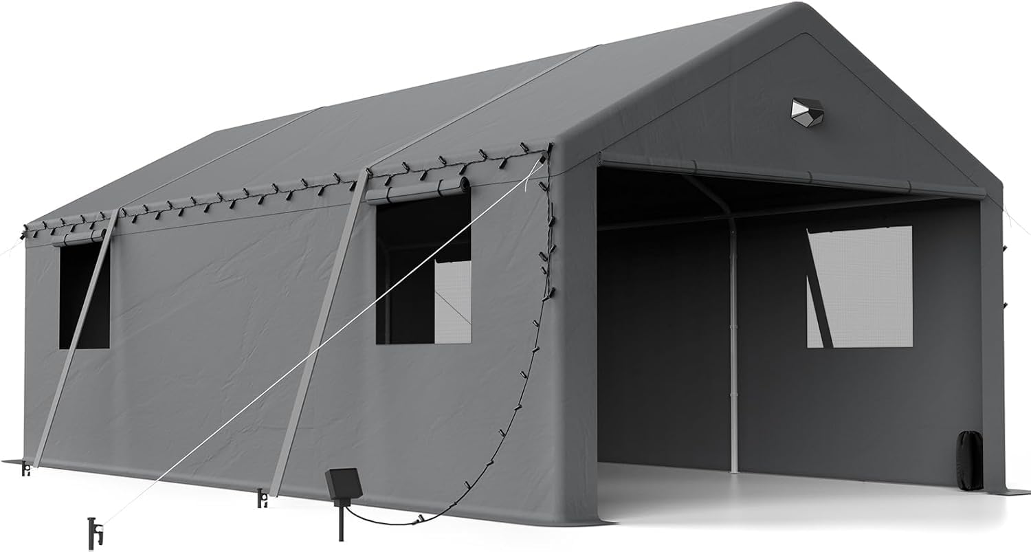 Tenda da garage extra large resistente all'inverno 6 x 6 m con finestra arrotolabile per auto, SUV, barche e camion - Pareti laterali e tetto rimovibili