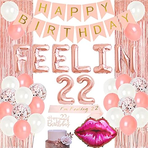 22nd Birthday Party Decorations Rose Gold Feeling 22 Birthday Decorations for Her Women with I'm Feeling 22 Sash Cake Topper Fringe Curtains Feelin 22 Balloons Cover