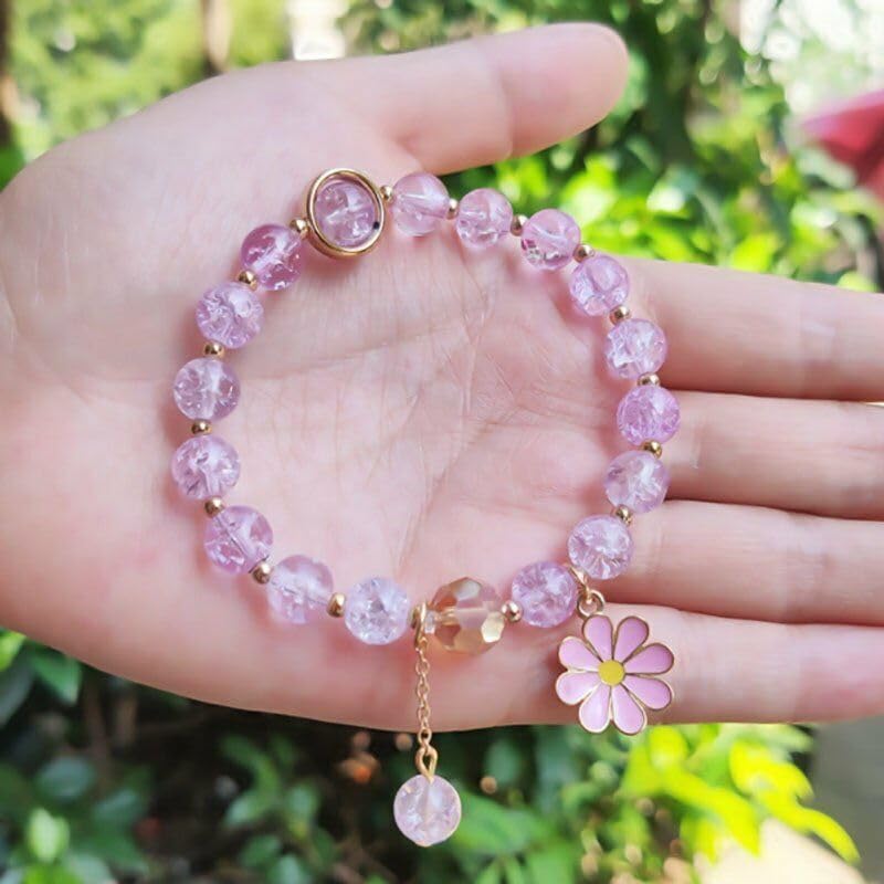 Image of El Regalo 1 PC Dailsy Flower Sparkly Crystal Beads Tassel Bracelet for Girls /Teens /Women- Cute Crackle Beads Daisy Flower Stretch Bracelet