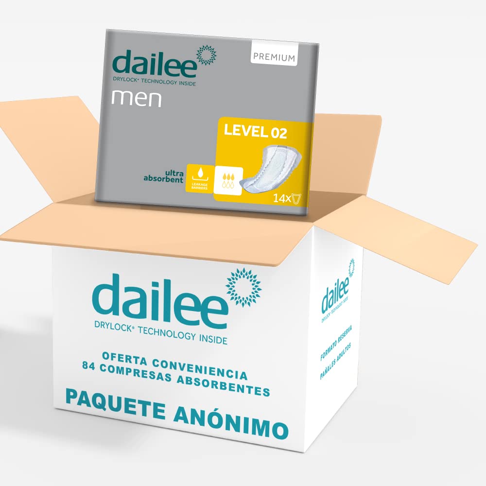 Dailee Men Nivel 2 - 90x Compresa Protectora y Absorbente para Hombre - 3 Gotas - Máxima Discreción contra Incontinencia Urinaria - Paquete Mensual